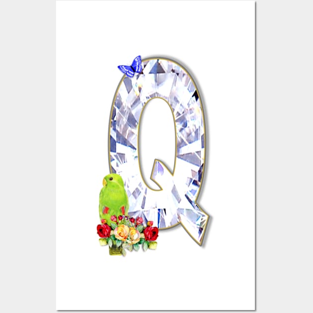 Name Initial Letter Q and Eclectus Parrot Wall Art by KC Morcom aka KCM Gems n Bling aka KCM Inspirations